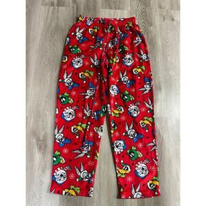 Looney Tunes Christmas Pajama Pants, Youth Medium, red with Bugs Bunny, Daffy